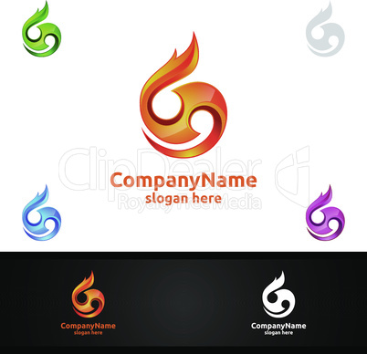 Fire and Flame with Yin and Yang Logo Design Concept