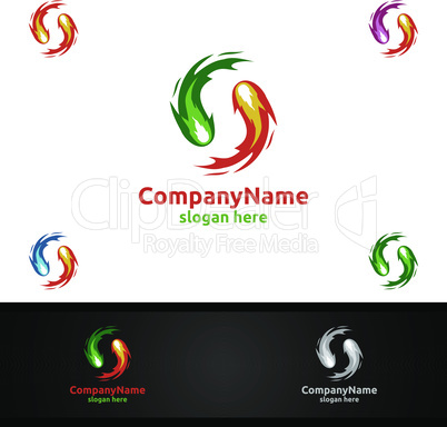 Fire and Flame with Yin and Yang Logo Design Concept