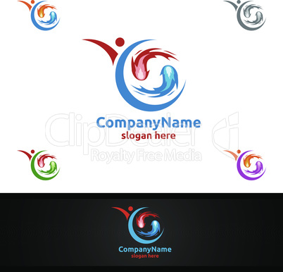 Fire and Flame with Yin and Yang Logo Design Concept