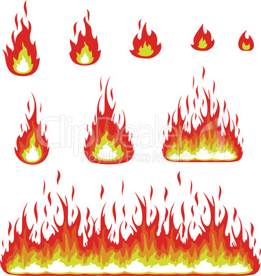 Set of Fire Flame Vector Illustration, Concept of Energy and Power Icon