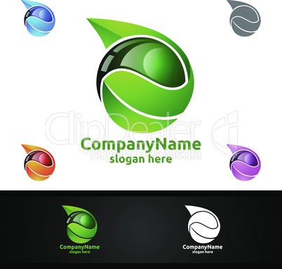 Water and Leaf Vector Logo for Natural Health Concept and Clean Water Company