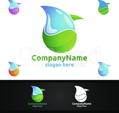 Water and Leaf Vector Logo for Natural Health Concept and Clean Water Company