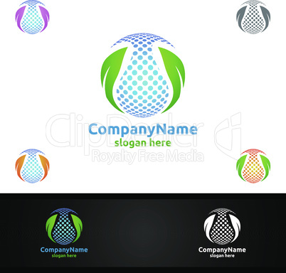 Water and Leaf Vector Logo for Natural Health Concept and Clean Water Company