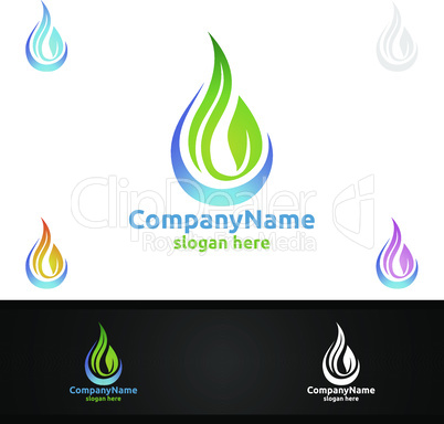 Water and Leaf Vector Logo for Natural Health Concept and Clean Water Company