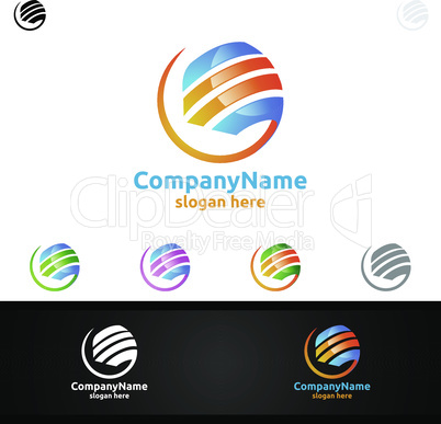 Global Logo for Modern Technology World Sphere Concept Design