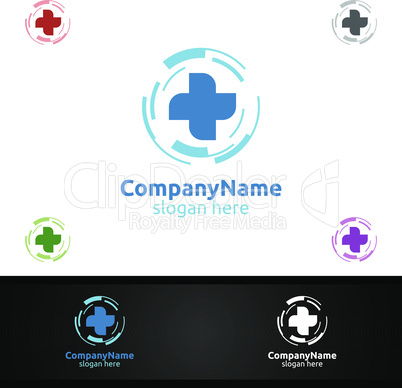 Biomedicine Cross Medical Hospital Logo for Emergency Clinic Drug Store or Volunteers Concept