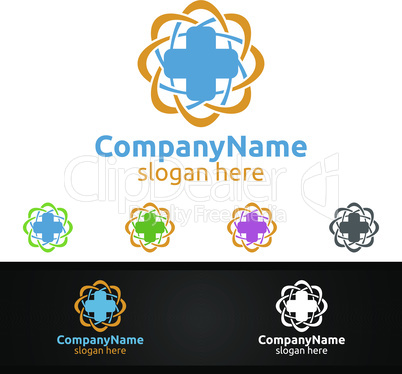 Biomedicine Cross Medical Hospital Logo for Emergency Clinic Drug store or Volunteers Concept