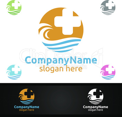 Cross Wave Medical Hospital Logo for Emergency Clinic Drug store or Volunteers Concept