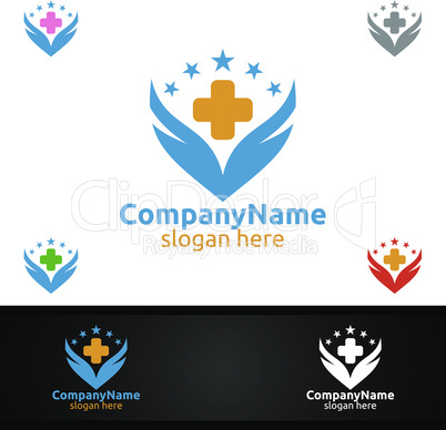 Cross Wings Medical Hospital Logo for Emergency Clinic Drug store or Volunteers Concept