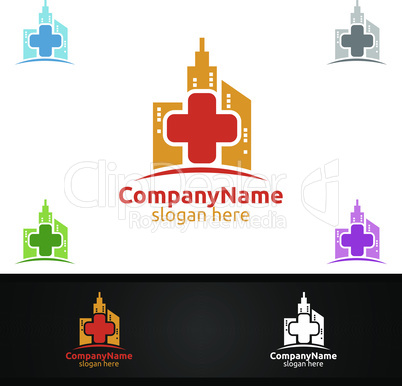 City Cross Medical Hospital Logo for Emergency Clinic Drug store or Volunteers Concept