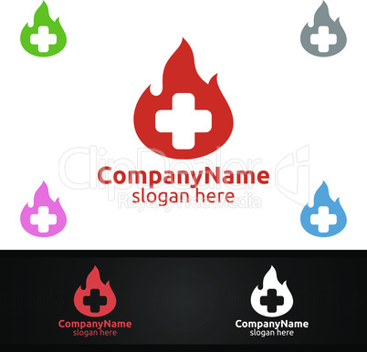 Fire Cross Medical Hospital Logo for Emergency Clinic Drug store or Volunteers Concept
