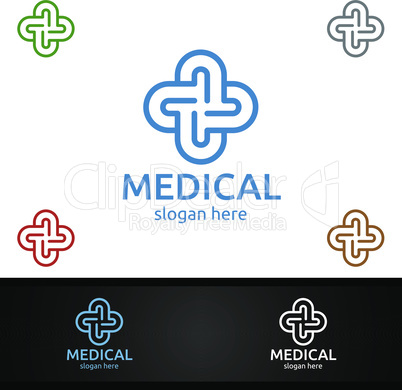 Cross Medical Hospital Logo for Emergency Clinic Drug store or Volunteers Concept