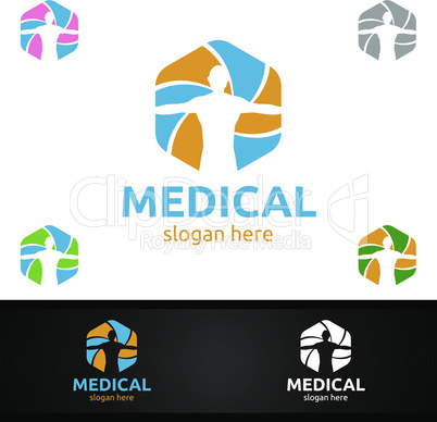 Cross Medical Hospital Logo for Emergency Clinic Drug store or Volunteers Concept