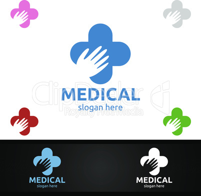 Hand Cross Medical Hospital Logo for Emergency Clinic Drug store or Volunteers Concept
