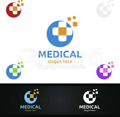 Cross Medical Hospital Logo for Emergency Clinic Drug store or Volunteers Concept