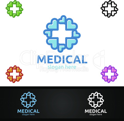 Love Cross Medical Hospital Logo for Emergency Clinic Drug store or Volunteers Concept