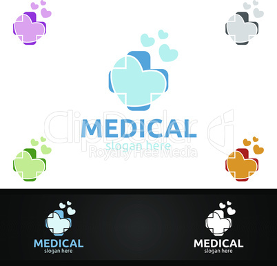 Love Cross Medical Hospital Logo for Emergency Clinic Drug store or Volunteers Concept