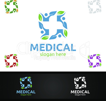 Natural Cross Medical Hospital Logo for Emergency Clinic Drug store or Volunteers Concept