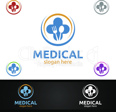 Food Cross Medical Hospital Logo for Emergency Clinic Drug store or Volunteers Concept