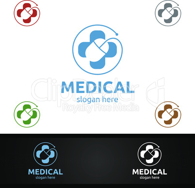 Click Cross Medical Hospital Logo for Emergency Clinic Drug store or Volunteers Concept