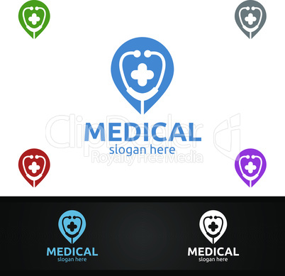 Pin Locator Cross Medical Hospital Logo for Emergency Clinic or Volunteers Concept