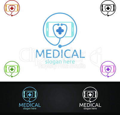Mobile Cross Medical Hospital Logo for Emergency Clinic or Volunteers Concept