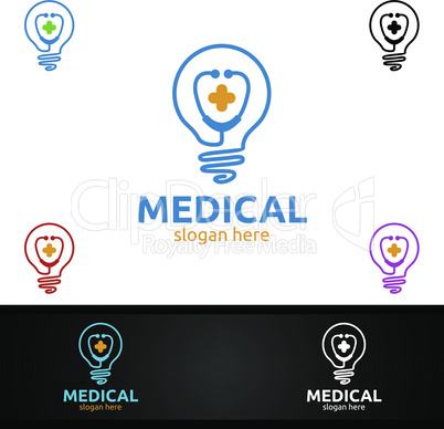 Bulb Idea Cross Medical Hospital Logo for Emergency Clinic or Volunteers Concept