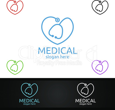 Love Cross Medical Hospital Logo for Emergency Clinic or Volunteers Concept