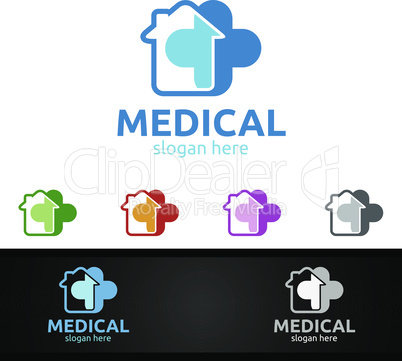 House Cross Medical Hospital Logo for Emergency Clinic Drug store or Volunteers Concept