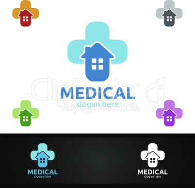 House Cross Medical Hospital Logo for Emergency Clinic Drug store or Volunteers Concept