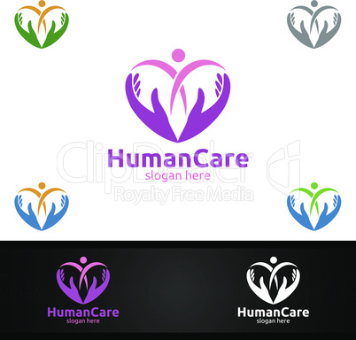 Health Care and Heart Vector Logo Design for Education, Yoga, Fitness or Charity Concept