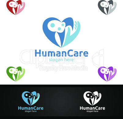 Health Care and Heart Vector Logo Design for Education, Yoga, Fitness or Charity Concept