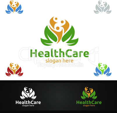 Health Care and Heart Vector Logo Design for Education, Yoga, Fitness or Charity Concept