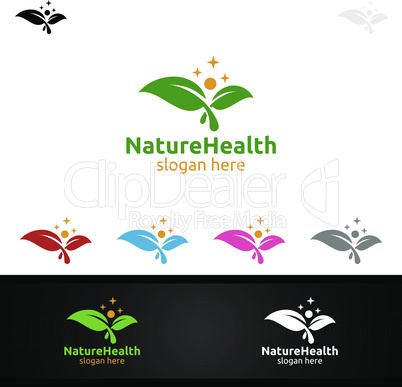 Organic Health Care Medical Logo with Human and Leaf Character for Therapy, Wellness, Spa, Education, Nutrition, or Fitness Concept