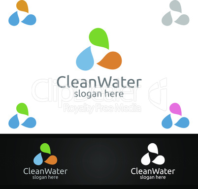 Green Water Drop Logo with Health Care Concept for Cleaning, Drinking, treatment ,Nutrition, or Fitness