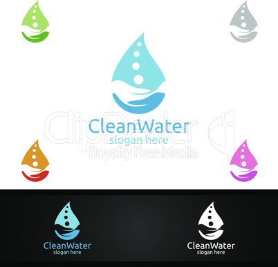 Green Water Drop Logo with Health Care Concept for Cleaning, Drinking, treatment ,Nutrition, or Fitness