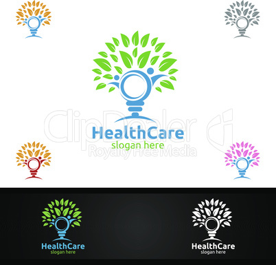 Organic Health Care Medical Logo with Human and Leaf Character for Therapy, Wellness, Spa, Education, Nutrition, or Fitness Concept