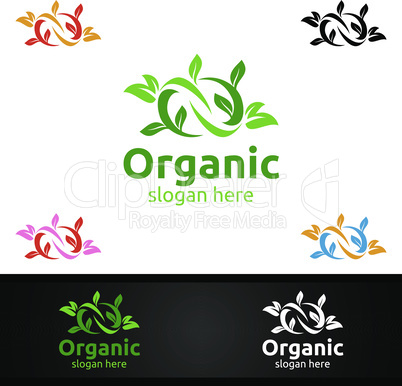 Infinity Natural and Organic Logo design template for Herbal, Ecology, Health, Yoga, Food, or Farm Concept