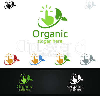 Online Natural and Organic Logo design template for Herbal, Ecology, Health, Yoga, Food, or Farm Concept