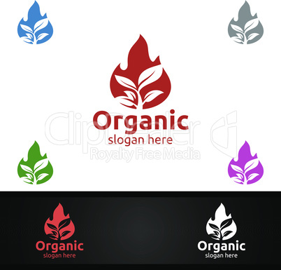 Fire Natural and Organic Logo design template for Herbal, Ecology, Health, Yoga, Food, or Farm Concept