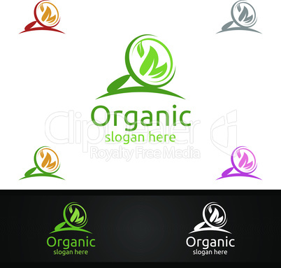 Pin Locator Natural and Organic Logo design template for Herbal, Ecology, Health, Yoga, Food, or Farm Concept