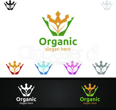 King Natural and Organic Logo design template for Herbal, Ecology, Health, Yoga, Food, or Farm Concept