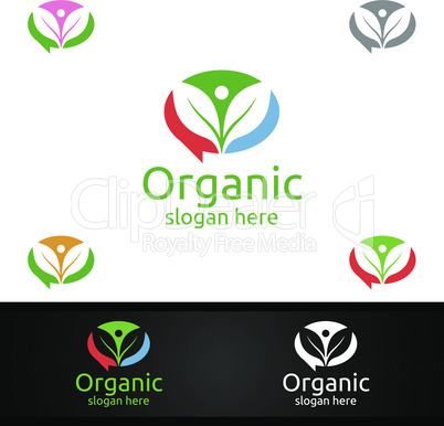 Chat or Blog Natural and Organic Logo design template for Herbal, Ecology, Health, Yoga, Food, or Farm Concept