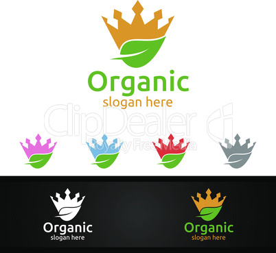 King Natural and Organic Logo design template for Herbal, Ecology, Health, Yoga, Food, or Farm Concept