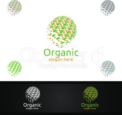 Global Natural and Organic Logo design template for Herbal, Ecology, Health, Yoga, Food, or Farm Concept