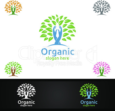 Hand Natural and Organic Logo design template for Herbal, Ecology, Health, Yoga, Food, or Farm Concept