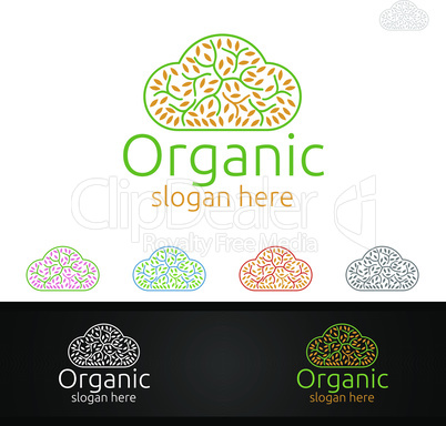 Cloud Natural and Organic Logo design template for Herbal, Ecology, Health, Yoga, Food, or Farm Concept