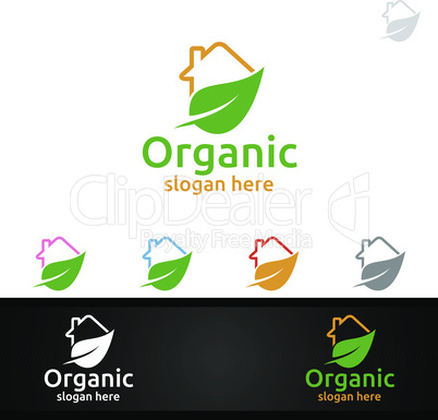 Home Natural and Organic Logo design template for Herbal, Ecology, Health, Yoga, Food, or Farm Concept