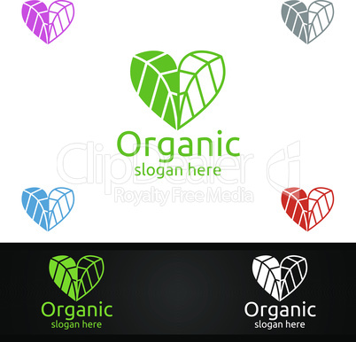 Love Natural and Organic Logo design template for Herbal, Ecology, Health, Yoga, Food, or Farm Concept