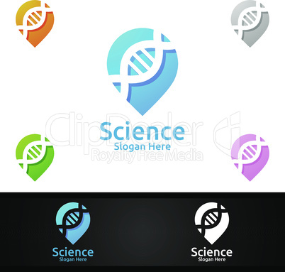 Pin Locator Science and Research Lab Logo for Microbiology, Biotechnology, Chemistry, or Education Design Concept